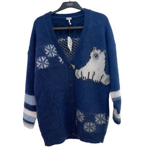 NWT Loewe Mohair Knit Cardigan Oversized Women’s Blue Sweater Polar Bear Winter